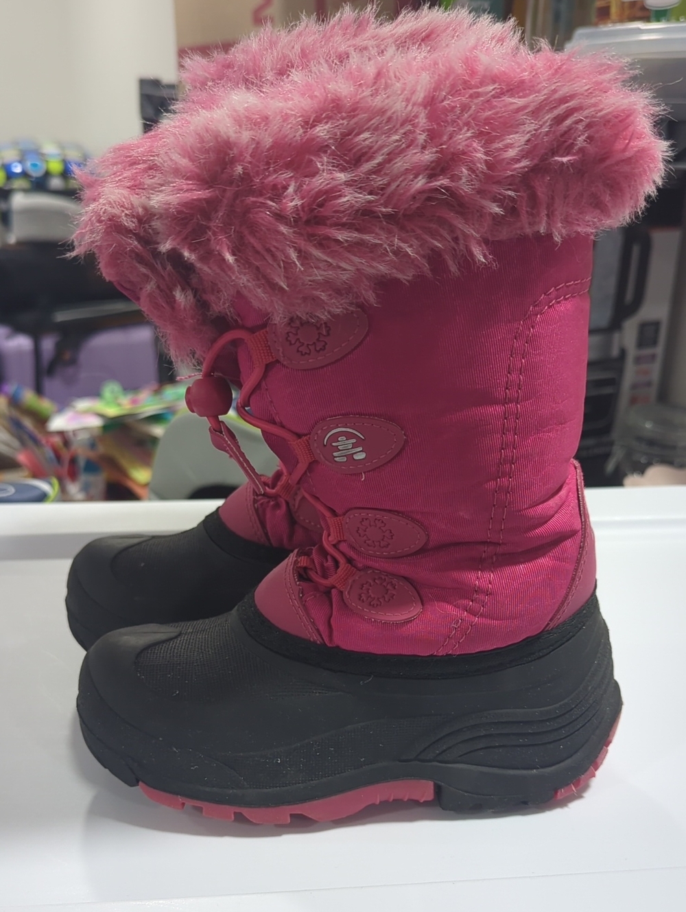 Kids Pink Winter Snow Boots with Faux Fur Trim